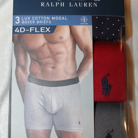 NIB POLO‎ RALPH LAUREN MEN'S 4D FLEX 3 PACK BOXER BRIEFS GRAY BLUE RED - Picture 1 of 6